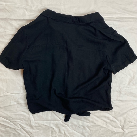 H&M Tie Front Black Collared T-Shirt XS - Picture 4 of 4